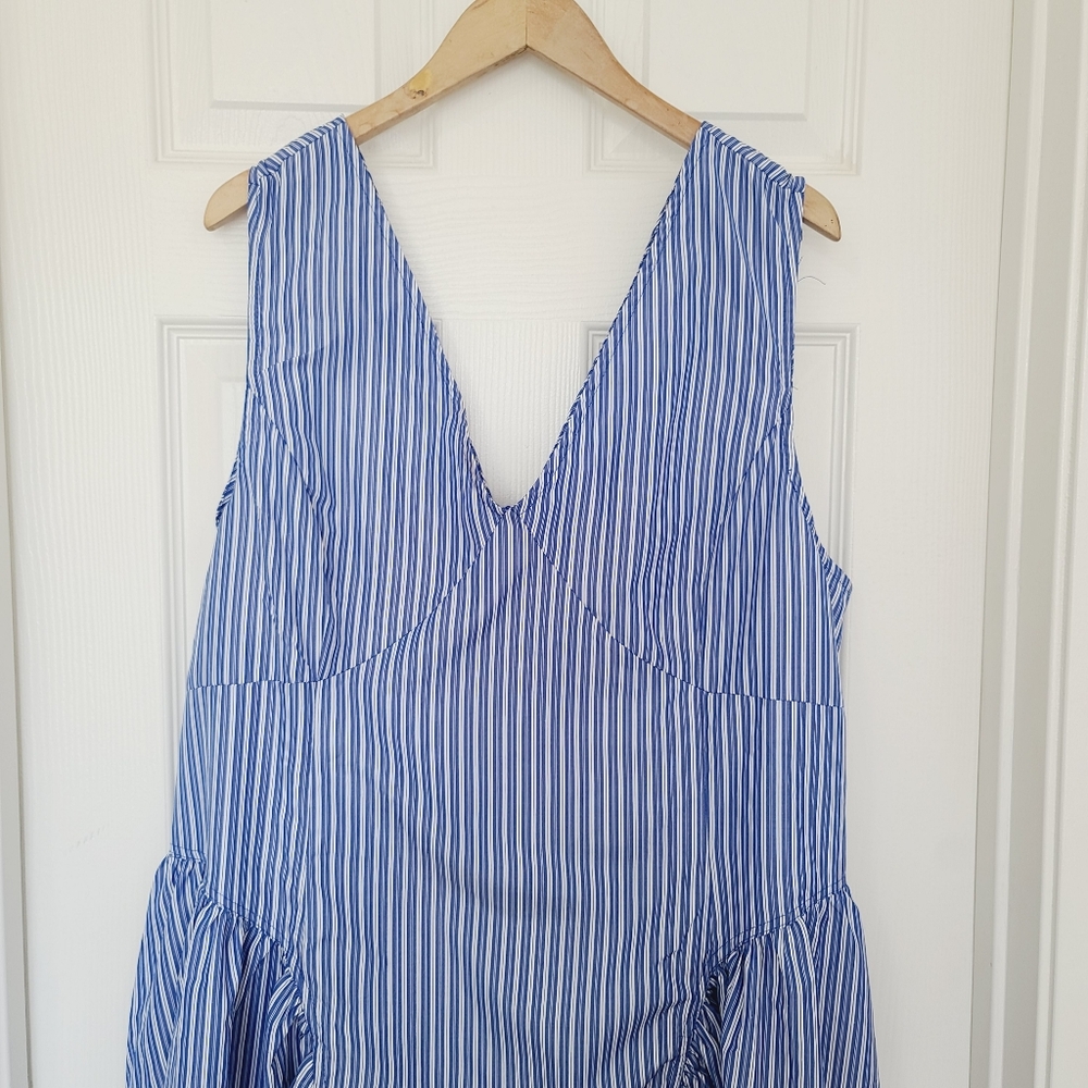 Anthropologie Blue & White Striped V-Neck Midi Sundress - Picture 4 of 10